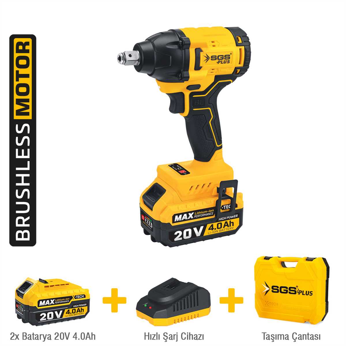 SGS Darbeli Somun Sıkma Seti 20 Volt/4.0 Ah. (Kömürsüz Motor) (5/Koli)✓